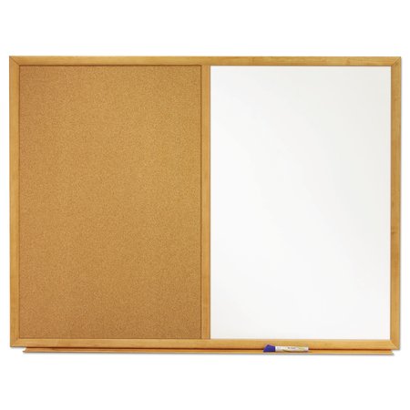 QUARTET Bulletin/Dry-Erase Board, Melamine/Cork, 36 x 24, White/Brown, Oak Finish Frame S553